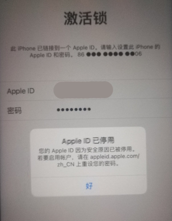 阜阳苹果手机维修分享iPhone 12 出现提示“Apple ID 已停用”怎么办 